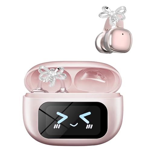 Écouteurs Bluetooth sans Fil Sport Écouteurs Clip Oreille, avec ENC Réduction Antibruit Mic, Ecouteur Traducteur Instantané, Tactile Multifonction, Casque pour Android iOS (AS02-G08-Pink)