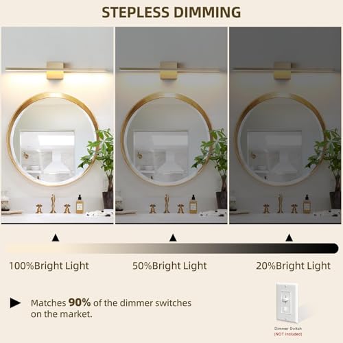 Image of Gold Bathroom Light Fixtures Over Mirror, 32 Inch Brass Bathroom Vanity Light, LED Modern Wall Sconce 3000K Bar Vanity Lights