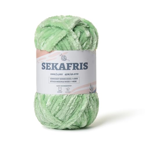 Image of Fuzzy Chunky Chenille Yarn for Crocheting,Soft Plush Yarns for Hand Knitting,Bulky 100 g(49.2 yd) Baby Blanket Yarn for Crocheting Amigurumi,Crochet Fluffy Velvet Yarns (Light Green)