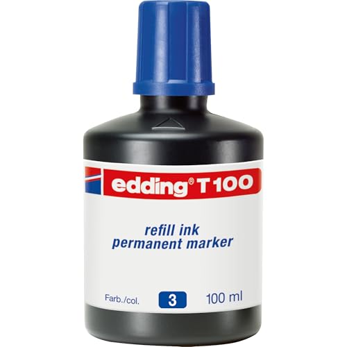Edding T 100 Recharge d'encre marqueurs permanents - bleu - 100 ml - système de compte-gouttes, pour recharger rapidement presque tous les marqueurs permanents