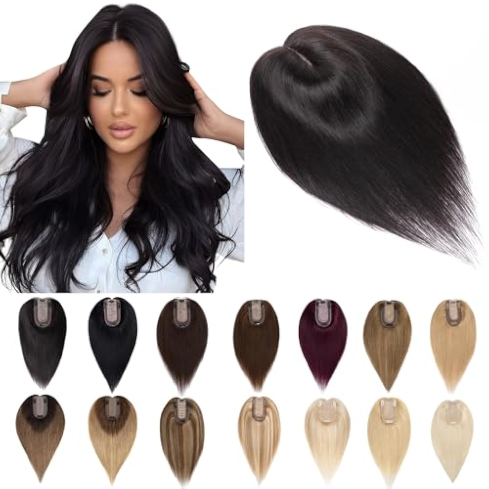 150% Density Human Hair Toppers for Women, No Bangs