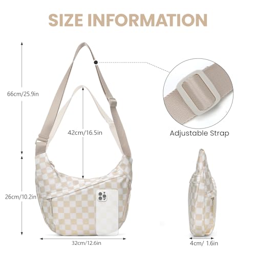 Image of Lushandy Nylon Crescent Crossbody Bags for Women, Medium Slouchy Hobo Crossbody Bag Checkered Purse Luna Bag for Travel
