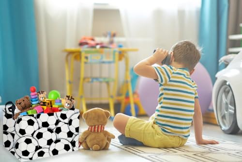 Image of Rectangular Soccer Basket,Kids Baskets.Waterproof PE Coating Cute Bin with Handles.Boys Bins,Toys Box,Books Baskets,Gifts Bin. (Soccer basket)