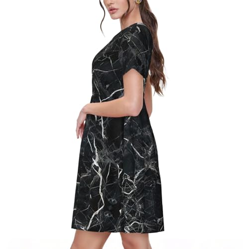 Robe de plage fluide imprimé marbre noir chic pour femmes