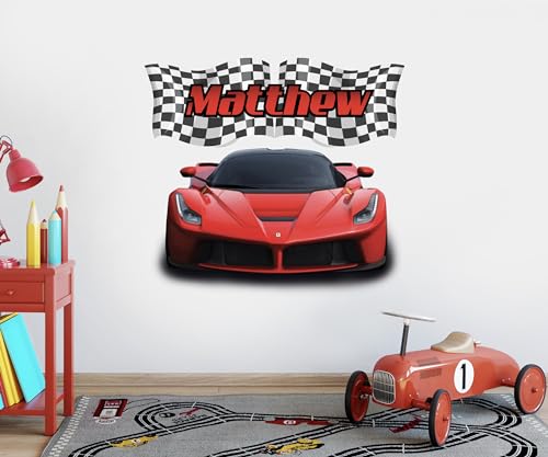 Vinilo decorativo personalizado de autos de carrera para niños miniatura 2