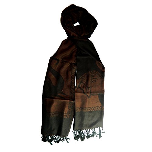 indischerbasar.de Pañuelo Himalaya Elefantes marrón Negro Viscosa Fular Chal Bufanda acesorio