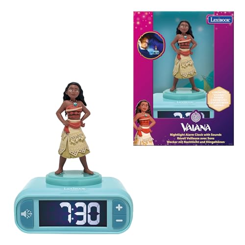 Lexibook, Vaiana, Réveil veilleuse Vaiana, Sons et mélodies, Écran LCD rétro-éclairé, Lumineux, Snooze, RL800VN, Bleu
