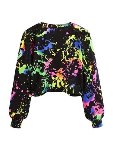 Milumia Girl's Casual Tie Dye Twist Hem Crop Tee Drop Shoulder Long Sleeve T Shirts2