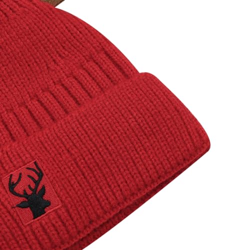 MOSSTYUS Lindo chapéu de alce de rena, gorro de malha quente de inverno, gorro de chifre de Natal, b