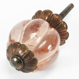Blush Glass Cabinet Knobs, Kitchen Drawer Pulls & Handle Set 6pc K281VM Vintage Style Pumpkin Shaped Glass Knobs with Florentine Hardware for Dresser, Drawers & Furniture. Romantic Decor & More