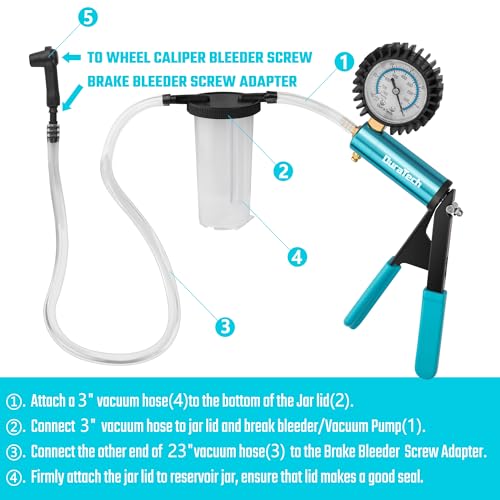 DURATECH 2 in 1 Brake Bleeder Kit, Brake Fluid Bleeder Kit with Metal Handheld Vacuum Pump, Ideal for Automotive, Organized in Portable Case - Image 6