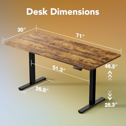Image of HUANUO 71 x 30 inch Electric Standing Desk Adjustable Height, 4 Memory Height Settings, Sit Stand Up Desk for Home Office & Computer Workstation, Rustic Brown