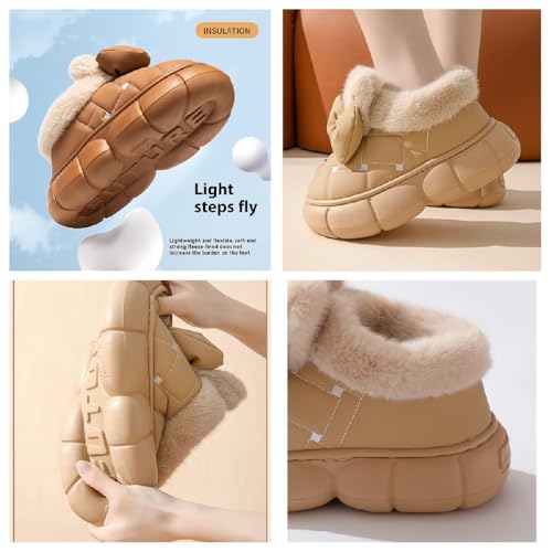 Women's Cute Bowknot Design Plush Lined Slipper, Winter Warm Fleece Lined House Shoes, Non-Slip Thick Sole & Waterproof 6