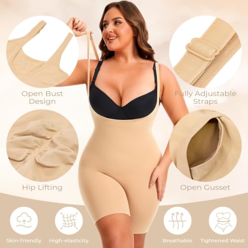 Image of NaTen Plus Size Open Bust Shapewear Tummy Control High Waisted Bodysuits