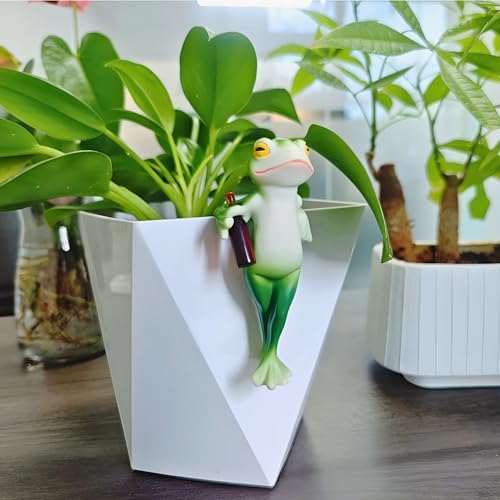 Tipsy Frog Pot Hugger, Frog Garden Decor Outdoor Statue, Resin Frog Figurines for Plant Decorations, Miniature Garden Frogs Gift for Nature Lovers