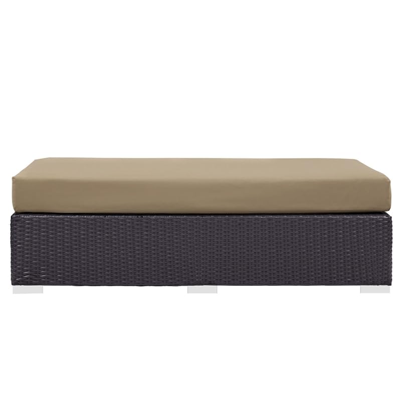 Afuera Living Rectangle Fabric Rattan Patio Ottoman in Espresso/Mocha