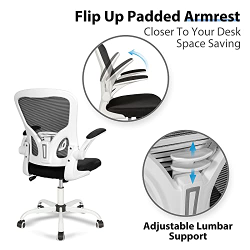 Qulomvs Mesh Ergonomic Office Chair, Home Office Desk Chair With Flip Up Armrests, Adjustable Lumbar Support Computer Desk Chair With Wheels 360 Swivel Task Chair (Black) #TOP5
