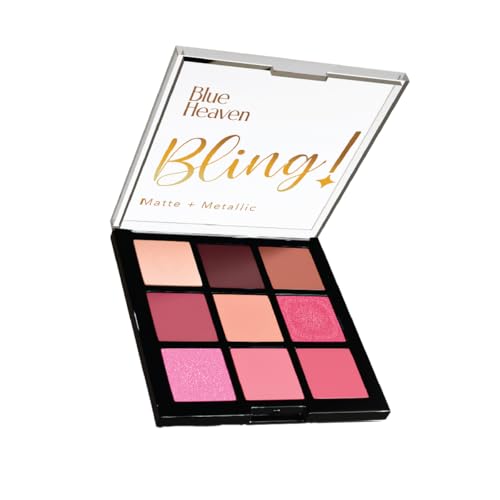 Image of Blue Heaven Bling 9 in 1 Eyeshadow Palette | Highly Pigmented and Easily Blendable Eye Makeup | Matte & Metallic Shades | Long Lasting and Lightweight | Cocktail Rush, 9g