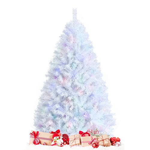 Multigot 4FT/5FT/6FT Christmas Tree Artificial Xmas Pine White Trees with Iridescent Leaves and Foldable Metal Stand Pop Up Hinged Holiday Tree for Doorway Shop Office6FT