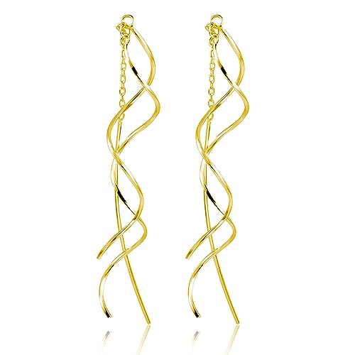 ASH'S CHOICE Boucles d'Oreille Femme Or, Boucle d'Oreille Pendante, Style Goutte, Design Classique en Spirale, Longues, Post en Argent 925, Hypoallergénique, Plaqué or 14 Carats, Bijoux Cadeaux