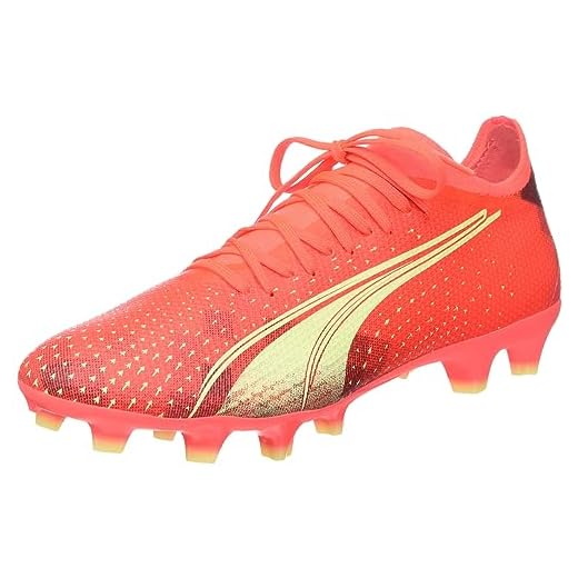 PUMA Men's Ultra Match Firm Artificial Ground Sneaker, Fiery Coral-Fizzy Light Black, 9.5