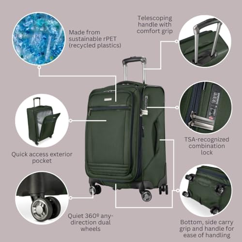 Ricardo Beverly Hills Avalon Softside Carry-On Luggage Made with Sustainable 100% Recycled PET (rPET), Lightweight, Eco-Friendly Travel, Expandable, Dual Spinner Wheels, Juniper Green, 20-inch4