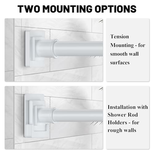 Image of UIOSANRT White Shower Curtain Rod 31-68 inches with Holders, Stainless Steel Shower Rod & Tension Rod, Adjustable Tension Shower Curtain Rod for Bathroom, Windows, Closet