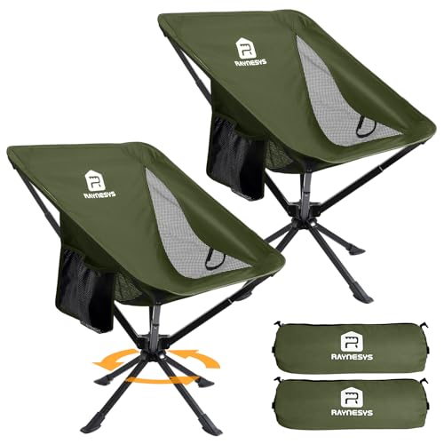 Image of Raynesys 2 Pack Portable Camping Chair, Flexible 360 Rotation, 8 Seconds Quick Setup Folding Camping Chair, 3.8Lb Lightweight Travel Chairs for Easy Carry to Hiking, Sporting, Beach, Army Green