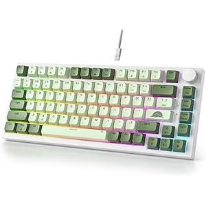 Fogruaden Wired 75% Mechanical Gaming Keyboard 75 Percent Matcha Keyboard Hot Swappable Gasket Mount, Red Switch, RGB Backlit 82 Keys TKL Mechanical Keyboard, NKRO Compact Keyboard with Knob