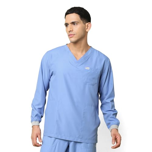 Image of KNYA Active Men's 5-Pocket Longsleeves Scrubs | Set of Top & Bottom | V Neck | Breathable Fabric | Comfortable | Durable | Uniform for Doctors, Nurses and Dentists (S, Ceil Blue)