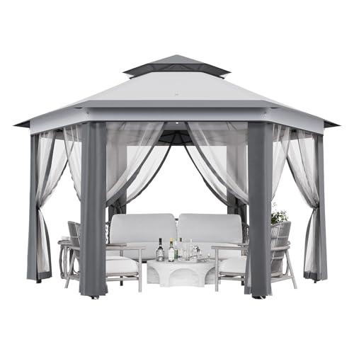 Klysiora 13'x13' Pop Up Gazebo Hexagonal Outdoor Canopy Tent with