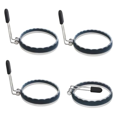 YOLCAR Silicone Egg Rings, 4 Pack Upgraded Leak-proof Liquid Egg Fryer Ring, Nonstick Egg Bite Mold for Breakfast Sandwiches and Pancake, Half Black Cover