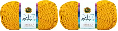 Image of Lion Brand Yarn (1 Skein) 24 /7 Cotton Yarn, Goldenrod (Pack of 2)