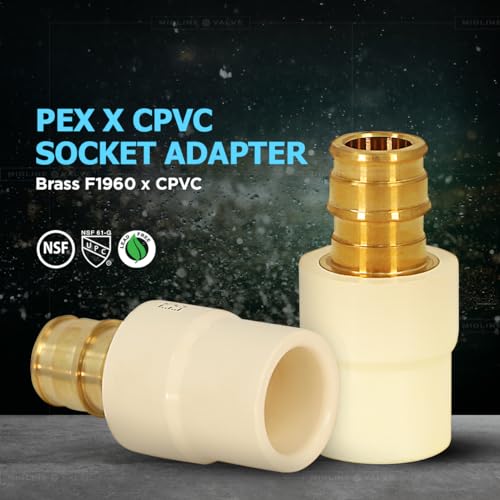 Image of Midline Valve CSDQFG012-OM-5 1 /2'' Expansion PEX x CPVC Adapter Pipe Fitting; No Lead Brass (Pack Of 5)