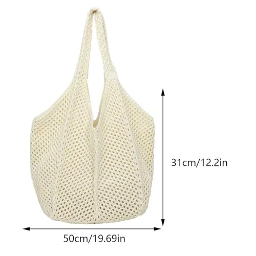 Women's Knitted Crochet Tote, Large Hollow Out Solid Color Woven Shoulder Bag, Summer Beach Mesh Bag for Café, Beach(White)3