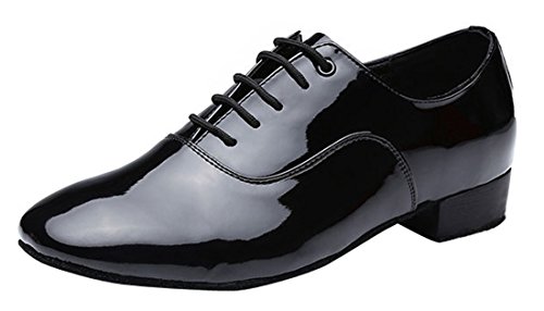 TDA Men's A708 Classic Lace-up Black PU Leather Tango Ballroom Salsa Latin Dance Wedding Shoes 8.5 M US