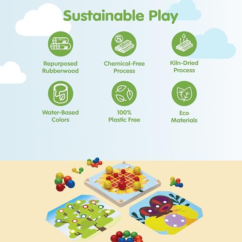 Image of PlanToys Creative Peg Board Wooden Toy for Kids Ages 3+ | Montessori Educational Game for Imagination, Fine Motor Skills & Coordination | Eco-Friendly Learning Set