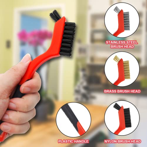 Image of 6 Pcs Wire Brush Set Metal Bristle Brush Small Stainless Steel Brush Set Nylon Bristle Brush for Cleaning Dross, Stains, Rust Spots(Red and Black)