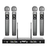 Phenyx Pro Wireless Microphone System, Metal Wireless Mic Set with 4 Cordless Mics, 4x25 UHF Adjustable Frequencies, 200ft Range, Dynamic Microphones for Singing, Karaoke, Church, DJ (PTU-5200) - Image 1