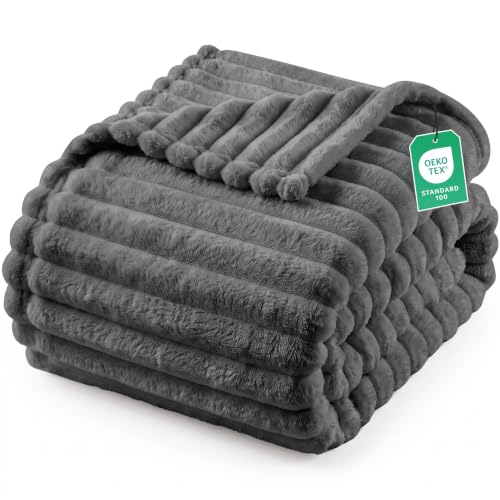 Utopia Bedding Streifen Kuscheldecke Flauschig decke [150x200 cm, Grau] – Ansicht 1