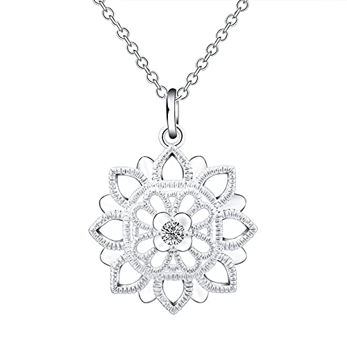 Collier fleur argent 925 et zircon, le bijou 18 pouces chic pour femme au quotidien