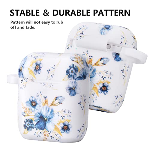 Airpod Case Airspo Airpods Case Cover For Apple Airpods 2&1 Cute Airpod Case For Girls Silicone Protective Skin Airpods Accessories With Keychain (Blue/Daffodils) #TOP1