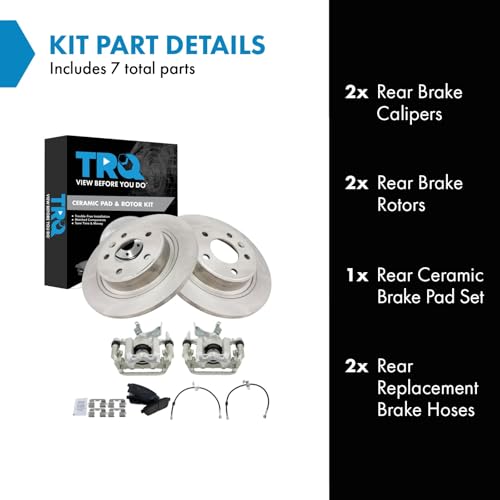 Image of TRQ Rear Brake Pad and Rotor Set Ceramic Rotors Calipers Hoses Compatible with 2012-2017 Buick Verano