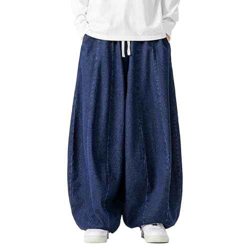Men's Hip Hop Denim Pants Baggy Wide Leg Denim Joggers Y2K Loose Fit Stylish Printed Cargo Streetwear