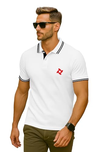 Image of Dagcros Classic Men's Polo T-Shirt with White Trim, Short Sleeve for Mens