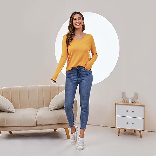 Women's V Neck Pullover Sweater Long Sleeve Soft Knit Lightweight Jumper Tops2