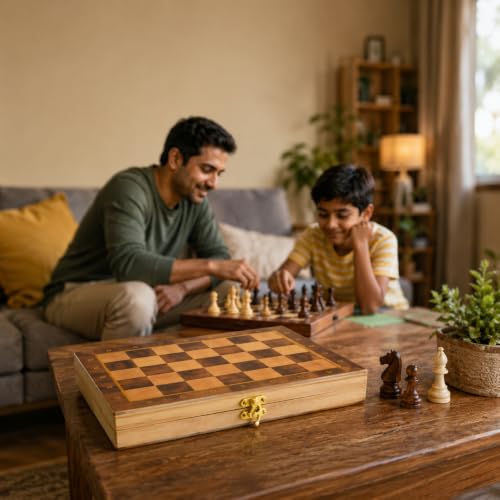 Image of Pandaworld 12 Inch Foldable Wooden Handcraft Chessboard Set Toy - Tournament-Style Premium-Build Chess Set with Wooden Chessmen Pieces - Ideal for Family Games