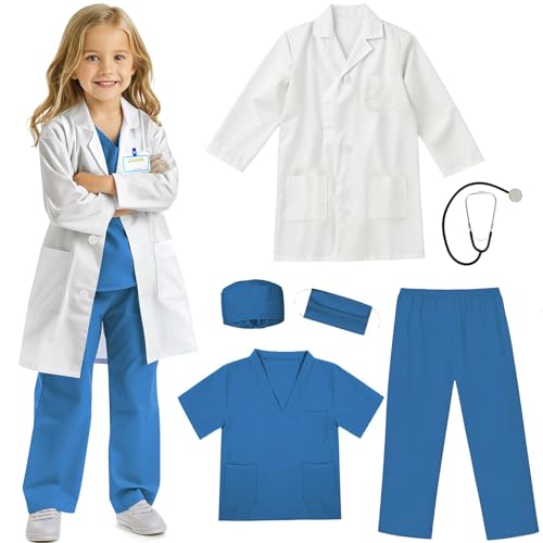 RioRand Doctor Costume for Kids With Stethoscope Lab Coat Career Day Costume Halloween Dress Up For Boys Girls 3-12
