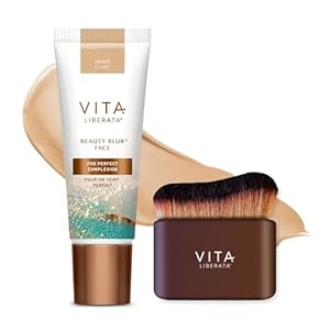 VITA LIBERATA Beauty Blur Light 30ml & Brush Bundle, BB/CC Cream, Hydrating complexion booster, Radiant Glow & Flawless Finish, Colour Corrector, Tinted Primer, Flawless application blending brush