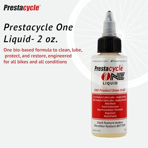 Image of Prestacycle One Liquid, Bike Chain Lubricant and Cleaner, All-in-One Bicycle Lube, Degreaser, Paint Protectant, Metal Polish & Rust Remover, Without Alcohol or Petroleum